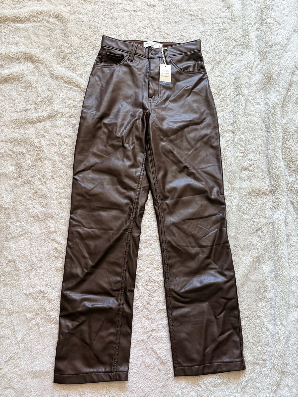 Abercrombie & Fitch High‑Rise Vegan Leather Pants Size 0/25 | Minimalist NWT - Picture 7 of 14